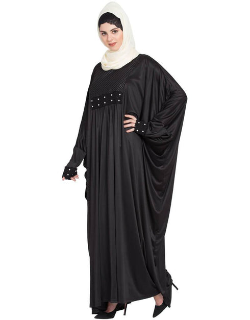 Trendy Pleated Butterfly Kaftan Black