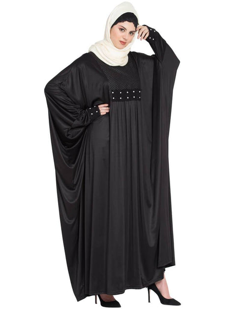 Trendy Pleated Butterfly Kaftan Black
