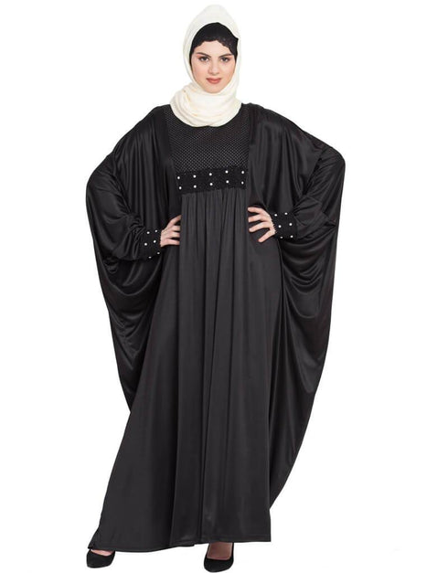 Trendy Pleated Butterfly Kaftan Black