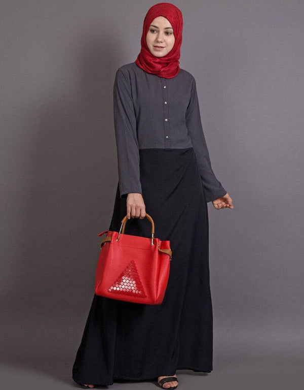 Muslimah Contrast Body Daily Wear Abaya Grey
