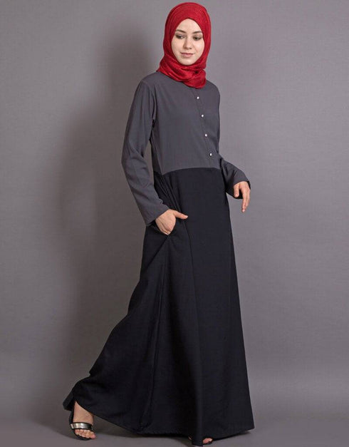 Muslimah Contrast Body Daily Wear Abaya Grey