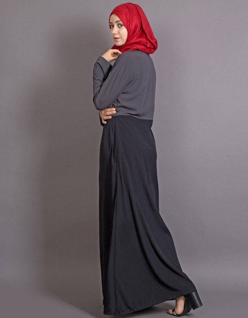 Muslimah Contrast Body Daily Wear Abaya Grey