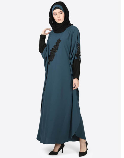 Dubai Patch Contrast Cuff Teal Kaftan Teal