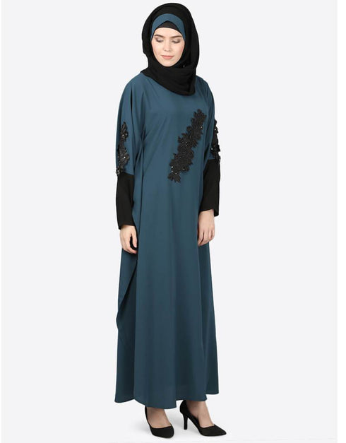 Dubai Patch Contrast Cuff Teal Kaftan Teal