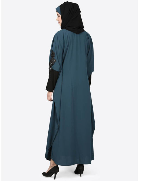 Dubai Patch Contrast Cuff Teal Kaftan Teal