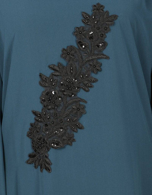Dubai Patch Contrast Cuff Teal Kaftan Teal