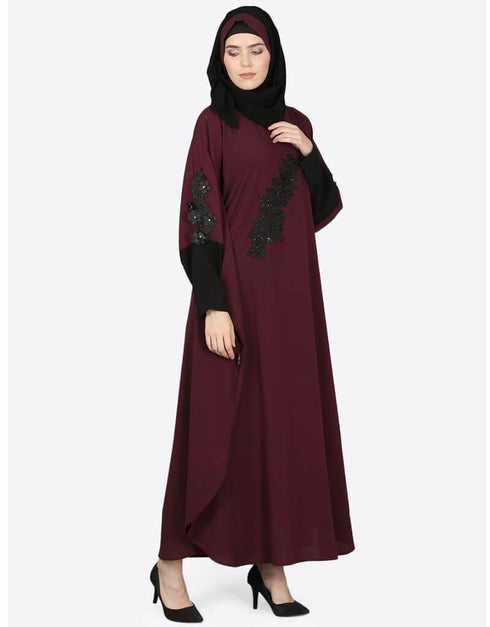 Muslim Patch Contrast Cuff Wine Kaftan Wine