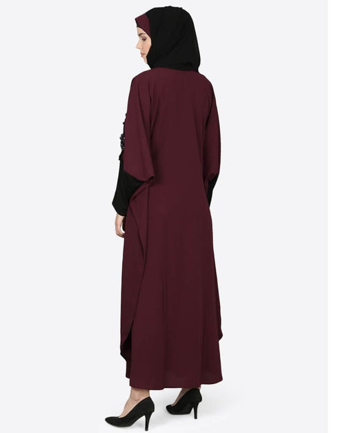 Muslim Patch Contrast Cuff Wine Kaftan Wine