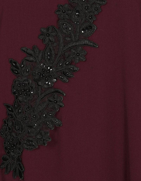 Muslim Patch Contrast Cuff Wine Kaftan Wine