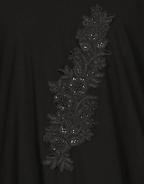 Arabic Patch Contrast Cuff Black Kaftan Black