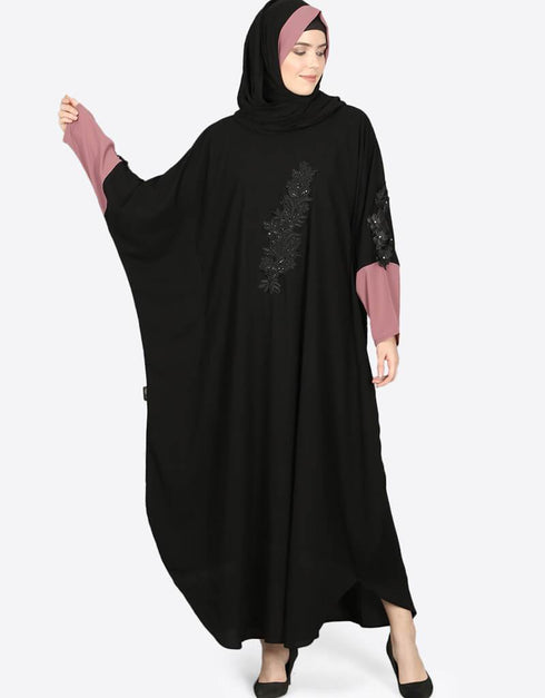 Arabic Patch Contrast Cuff Black Kaftan Black