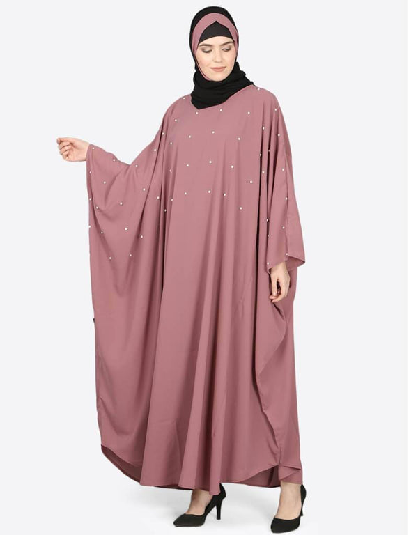 Muslimah Pearl beaded Mauve Kaftan Pink