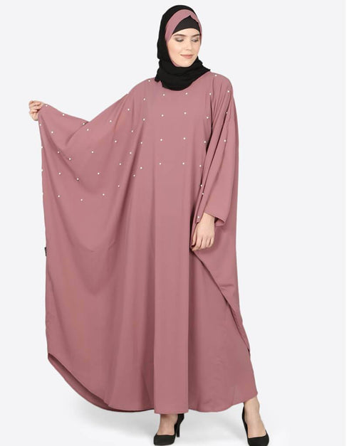 Muslimah Pearl beaded Mauve Kaftan Pink
