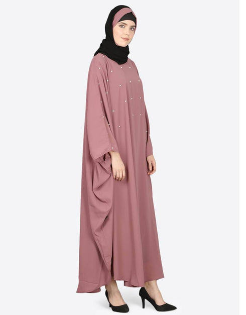 Muslimah Pearl beaded Mauve Kaftan Pink