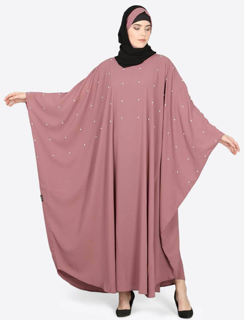 Muslimah Pearl beaded Mauve Kaftan Pink