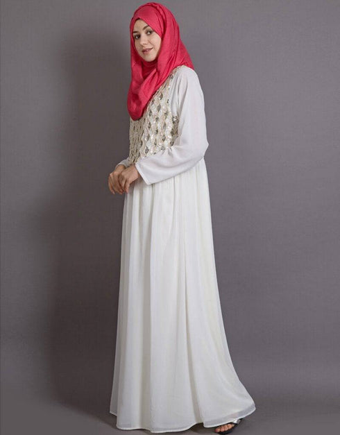 Chic Embellished Navy Party Burqown - Burqa and Gown White