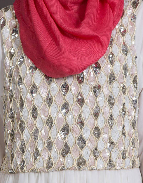 Chic Embellished Navy Party Burqown - Burqa and Gown White