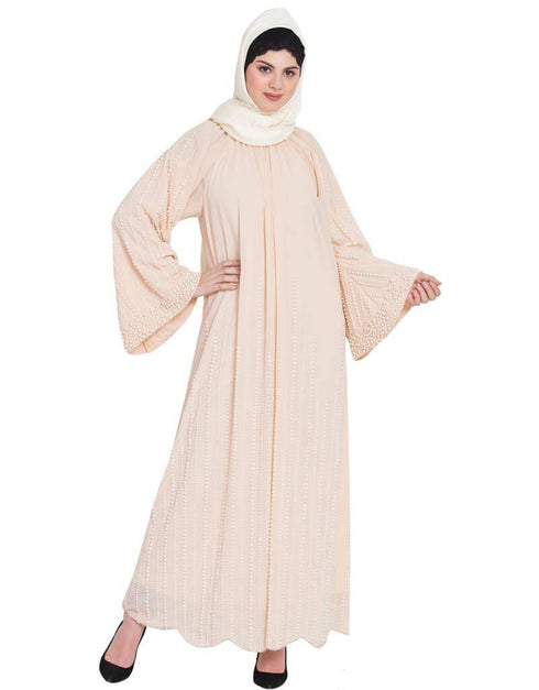 Dubai Pearls Hand work Halter neck Peach Wedding Abaya Peach