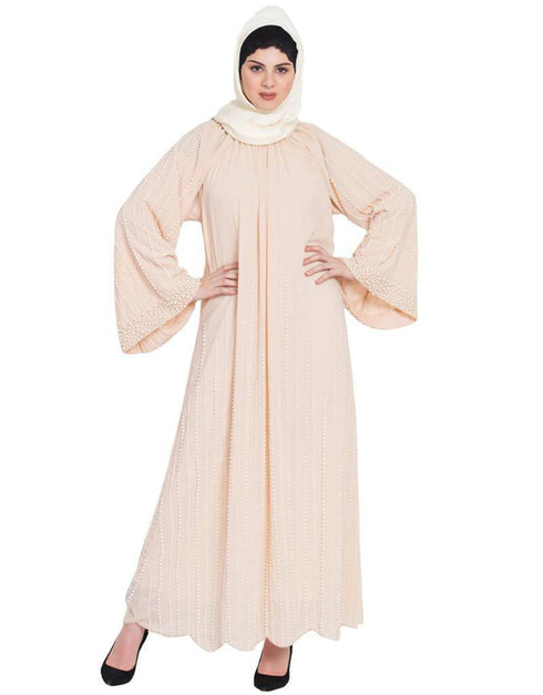 Dubai Pearls Hand work Halter neck Peach Wedding Abaya Peach