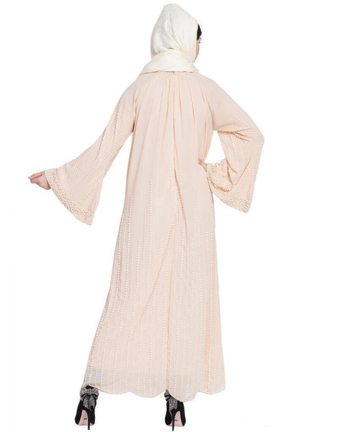 Dubai Pearls Hand work Halter neck Peach Wedding Abaya Peach