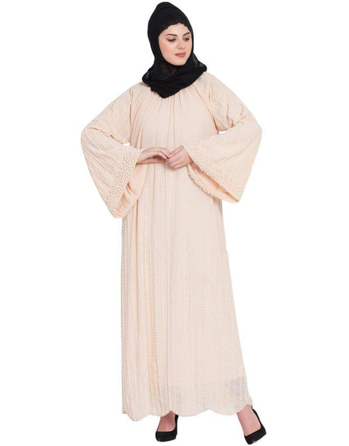 Dubai Pearls Hand work Halter neck Peach Wedding Abaya Peach