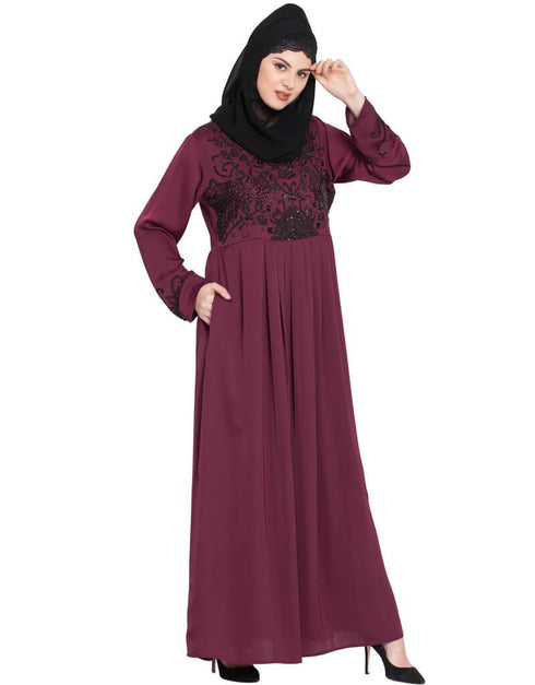 Arabic Hand embroidered Wine party Abaya Wine