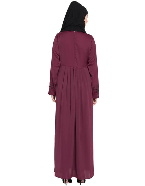 Arabic Hand embroidered Wine party Abaya Wine