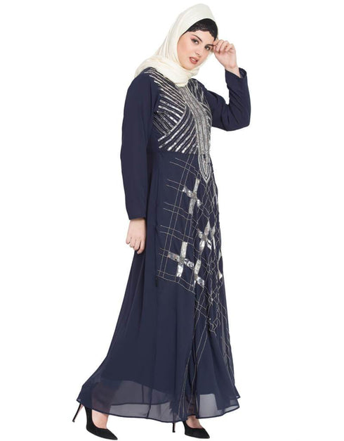 Women Beads sequins embellished party Abaya Navy Blue