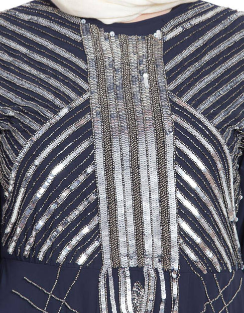 Women Beads sequins embellished party Abaya Navy Blue