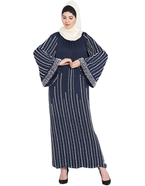 Muslimah Full hand work pearls embellished wedding Abaya Navy Blue