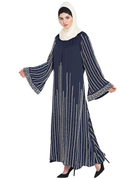 Muslimah Full hand work pearls embellished wedding Abaya Navy Blue
