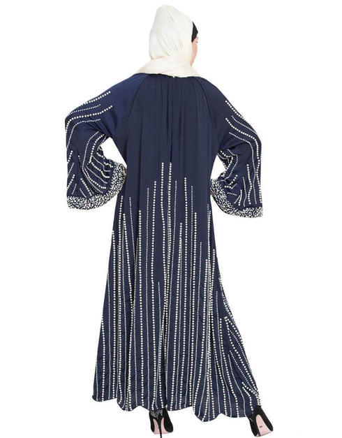 Muslimah Full hand work pearls embellished wedding Abaya Navy Blue