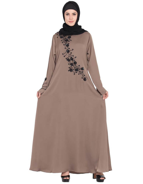 Chic Hand work beads embellished Party Abaya Brown