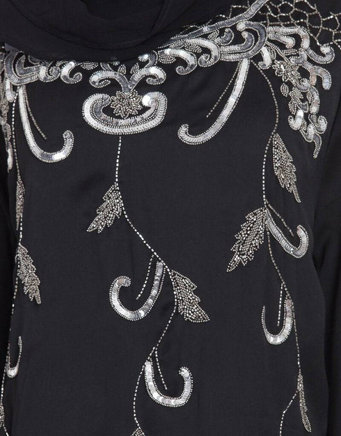 Trendy Butterfly Sleeve Hand work Party Abaya Black