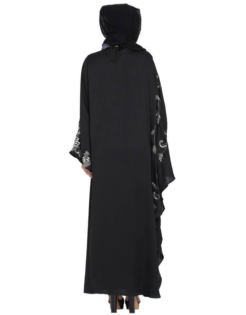 Trendy Butterfly Sleeve Hand work Party Abaya Black