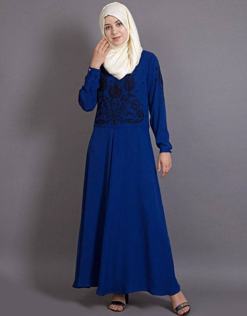Trendy embroidered party abaya Blue