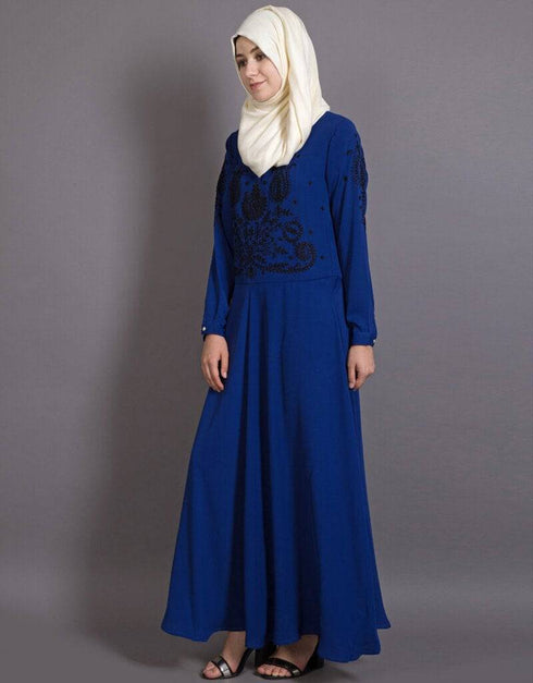 Trendy embroidered party abaya Blue