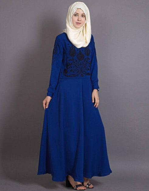 Trendy embroidered party abaya Blue