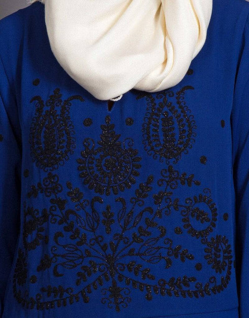 Trendy embroidered party abaya Blue