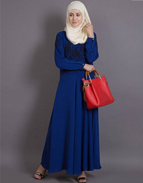 Trendy embroidered party abaya Blue