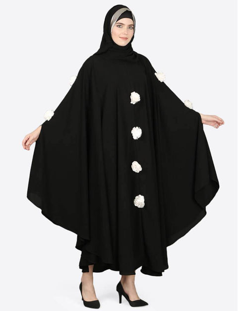 Dubai White Flower Irani Kaftan Black
