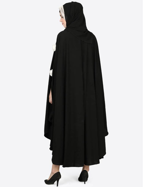 Dubai White Flower Irani Kaftan Black