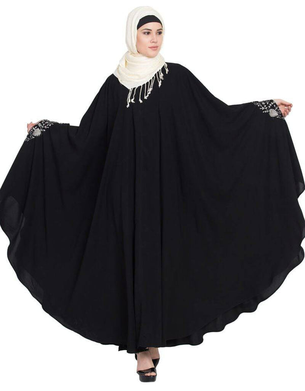Muslimah Silver embroidered Irani Kaftan Black