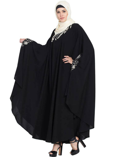 Muslimah Silver embroidered Irani Kaftan Black