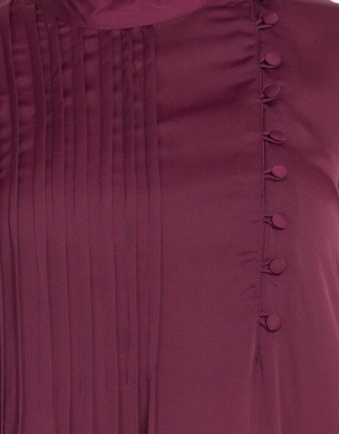 Muslim Pin tuck side placket Abaya Maroon