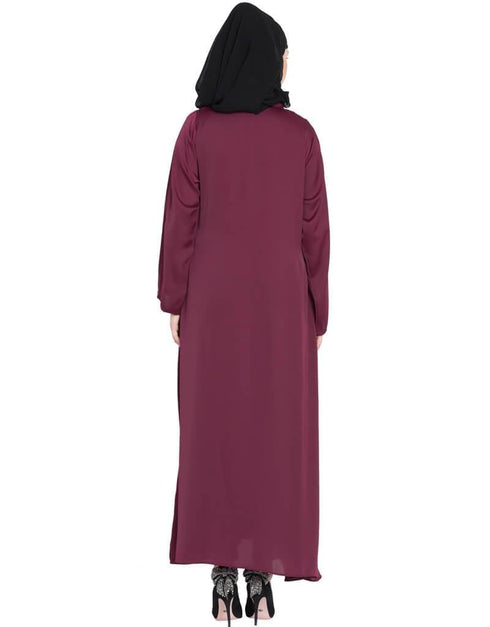 Muslim Pin tuck side placket Abaya Maroon