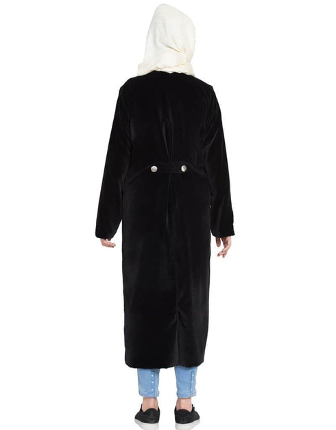 Islamic Velvet Front open Coat Abaya Black