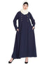Modern Pleat and decorative button Abaya Blue