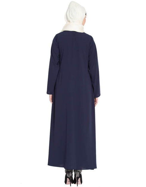 Modern Pleat and decorative button Abaya Blue