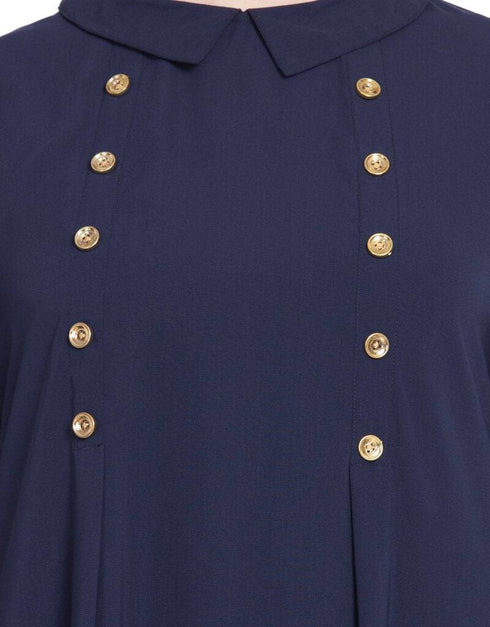 Modern Pleat and decorative button Abaya Blue